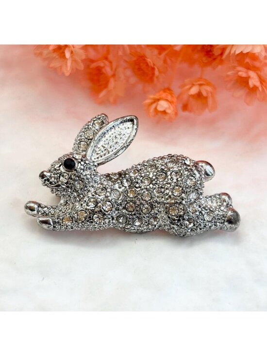 Jewelry - Mint Rhinestone Bunny Rabbit | Hare Vintage Silver T Vintage Brooch | Lapel Pin